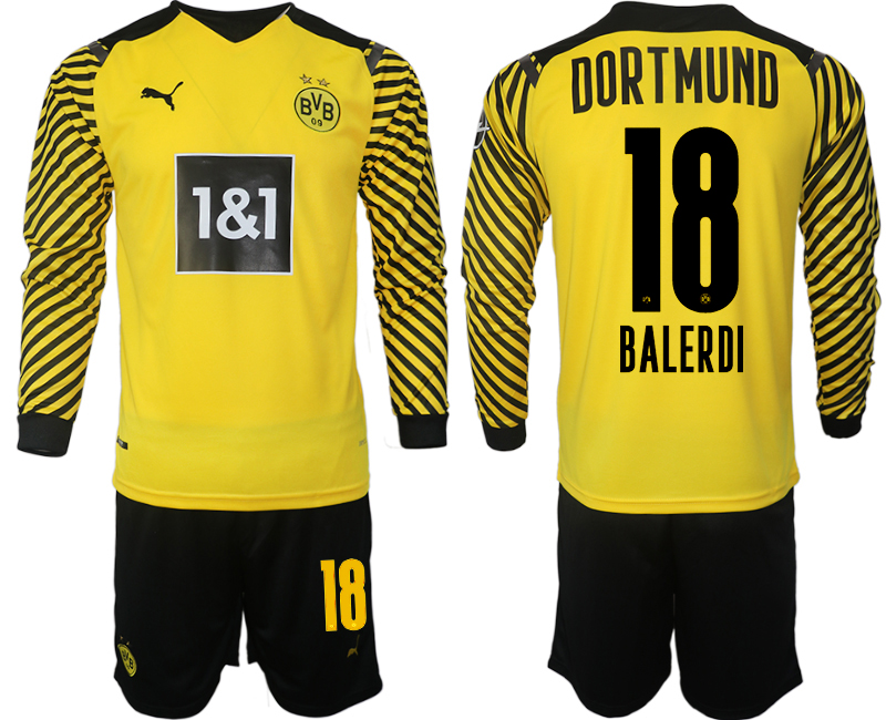 Cheap Men 2021-2022 Club Borussia Dortmund home yellow Long Sleeve 18 Soccer Jersey